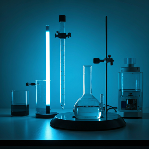 Modern science laboratory equipment with blue lighting